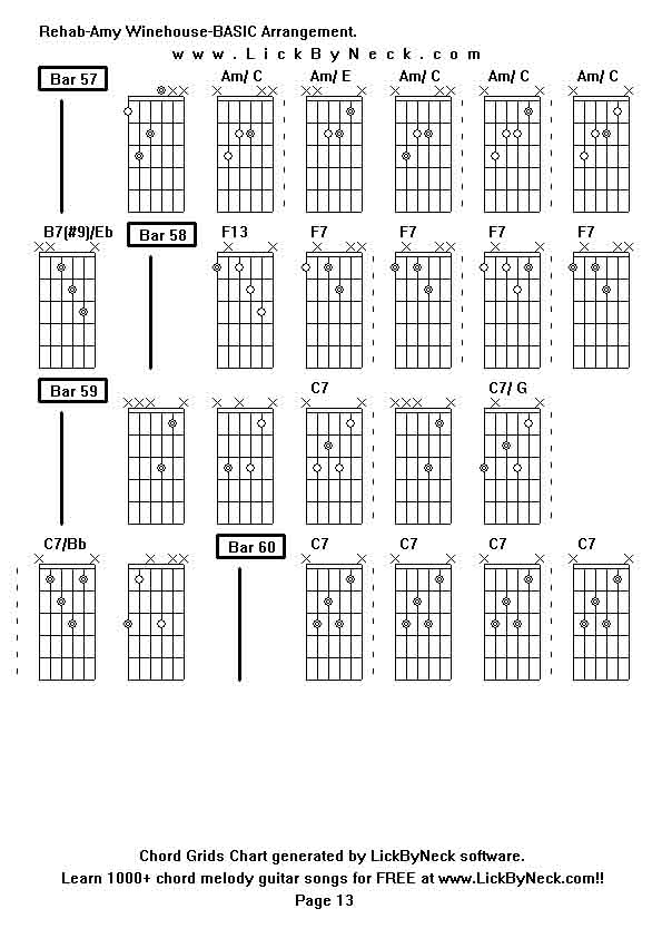 Chord Grids Chart of chord melody fingerstyle guitar song-Rehab-Amy Winehouse-BASIC Arrangement,generated by LickByNeck software.